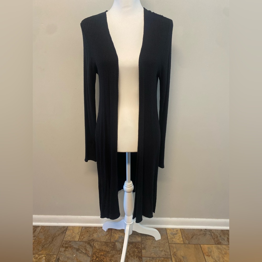 Ambiance Black Textured Knit  long cardigan whimsy goth bathing suit coverup